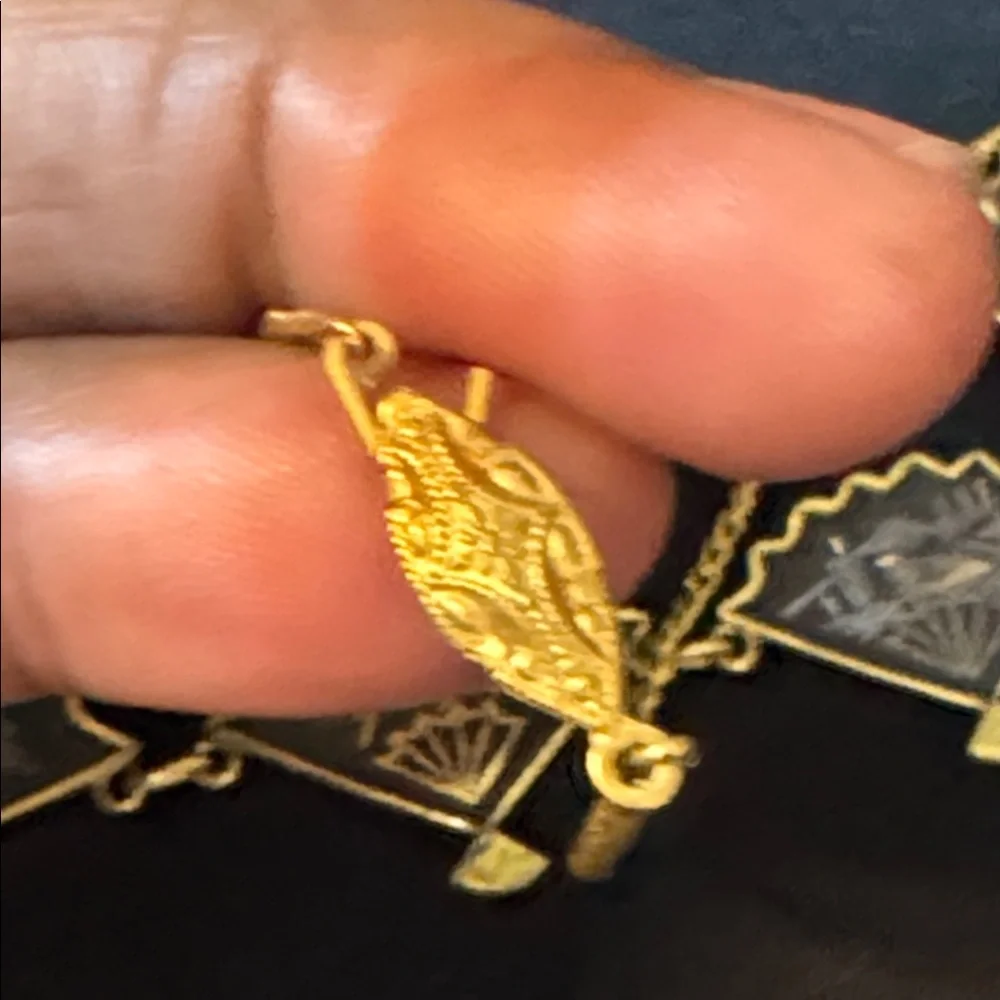 Japanese Amita Damascene fan shaped necklace,